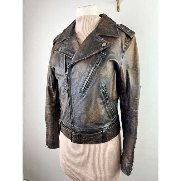 DOUBLE RL Ralph Lauren RRL Thunderbird Studded Motorcycle Brown Leather Jacket 3 - Picture 2 of 13